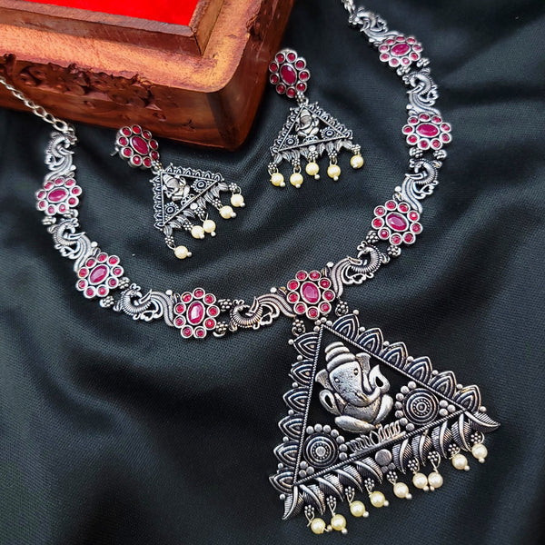 Ganesha Oxidized Silver Necklace Set