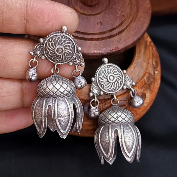 Lotus Oxidized German Silver Jhumka Earring