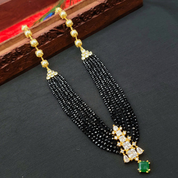 Handmade Black crystal Beads Necklace with White AD pendant set