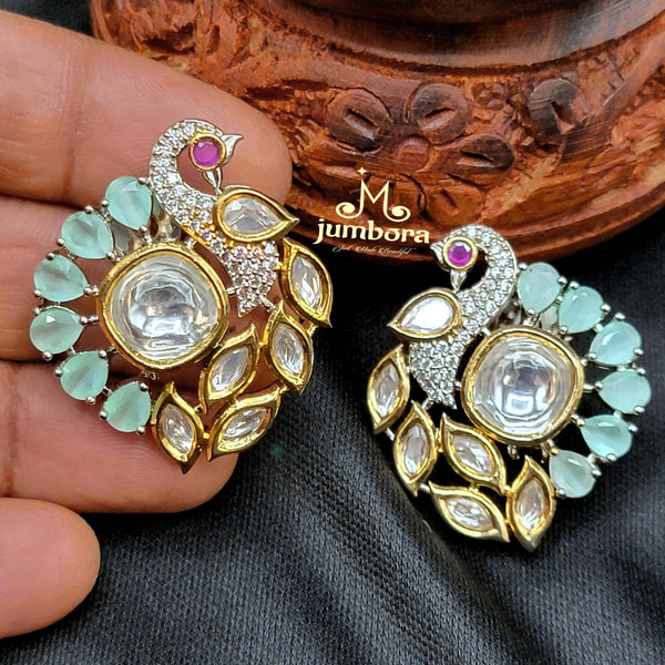 Victorian Peacock Mint Green AD Zircon & Kundan Earring