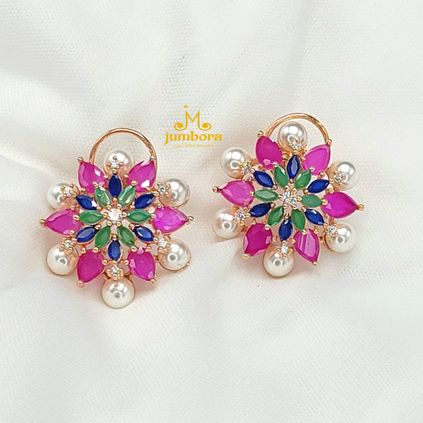 Multicolor Floral AD Zircon Stud Earring