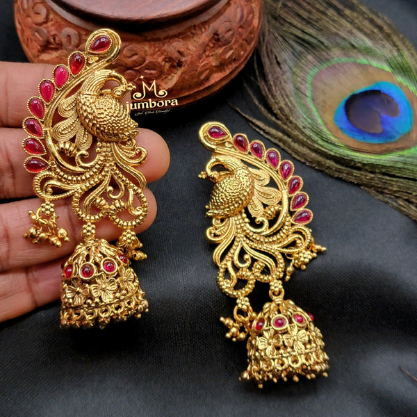 Long Peacock Kemp Jhumka Earring