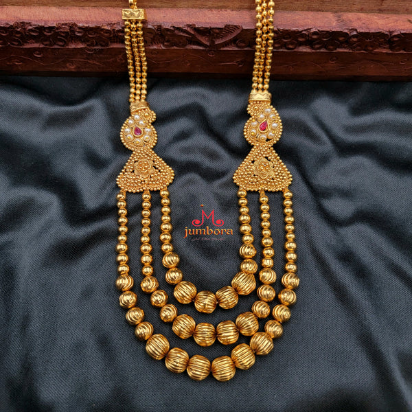 Triple Row Antique Gold Ball Mango Necklace set