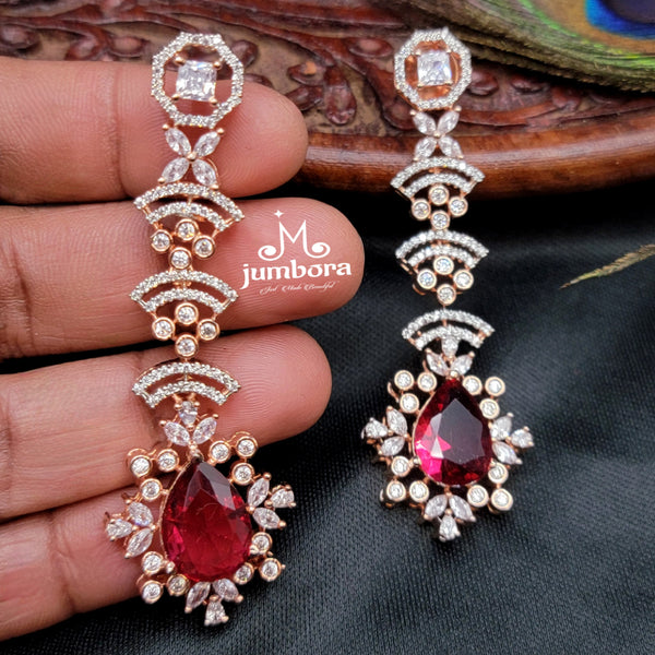 Rosegold Burgandy Red & White AD Zircon Earring