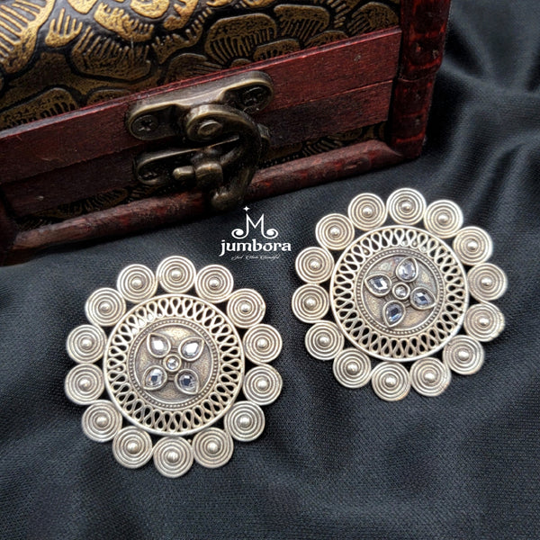 Oxidized German Silver Floral Stud Earring