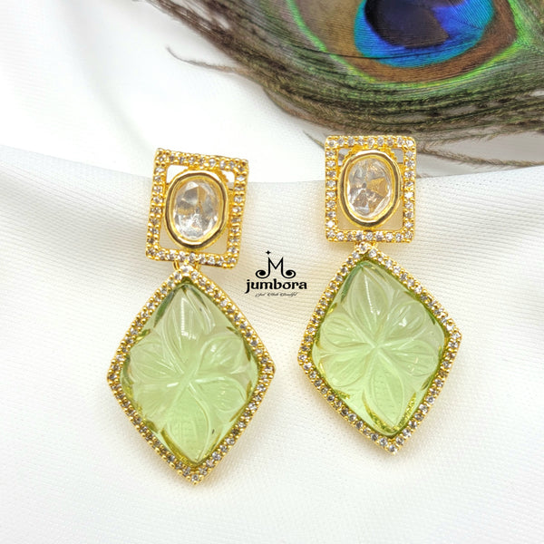 Light Green Carved Stone AD Zircon Kundan Stud Earring