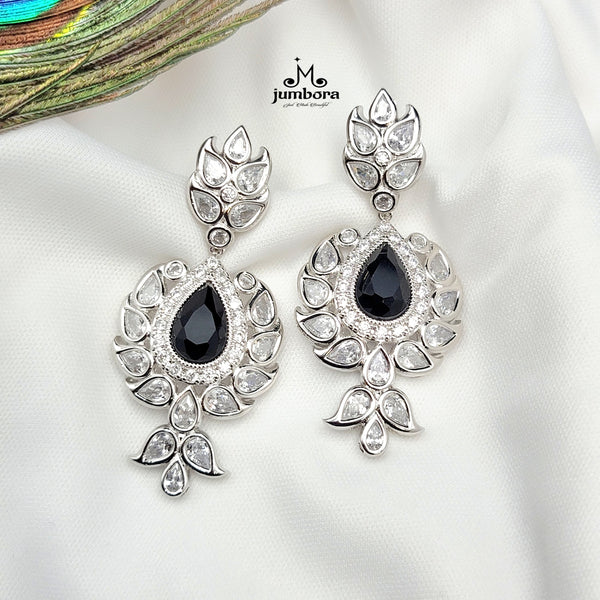 Contemporary Black & White Gold AD Zircon Jhumka Earring