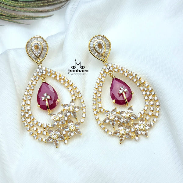 Partywear Designer White & Ruby Red AD Zircon Earrings