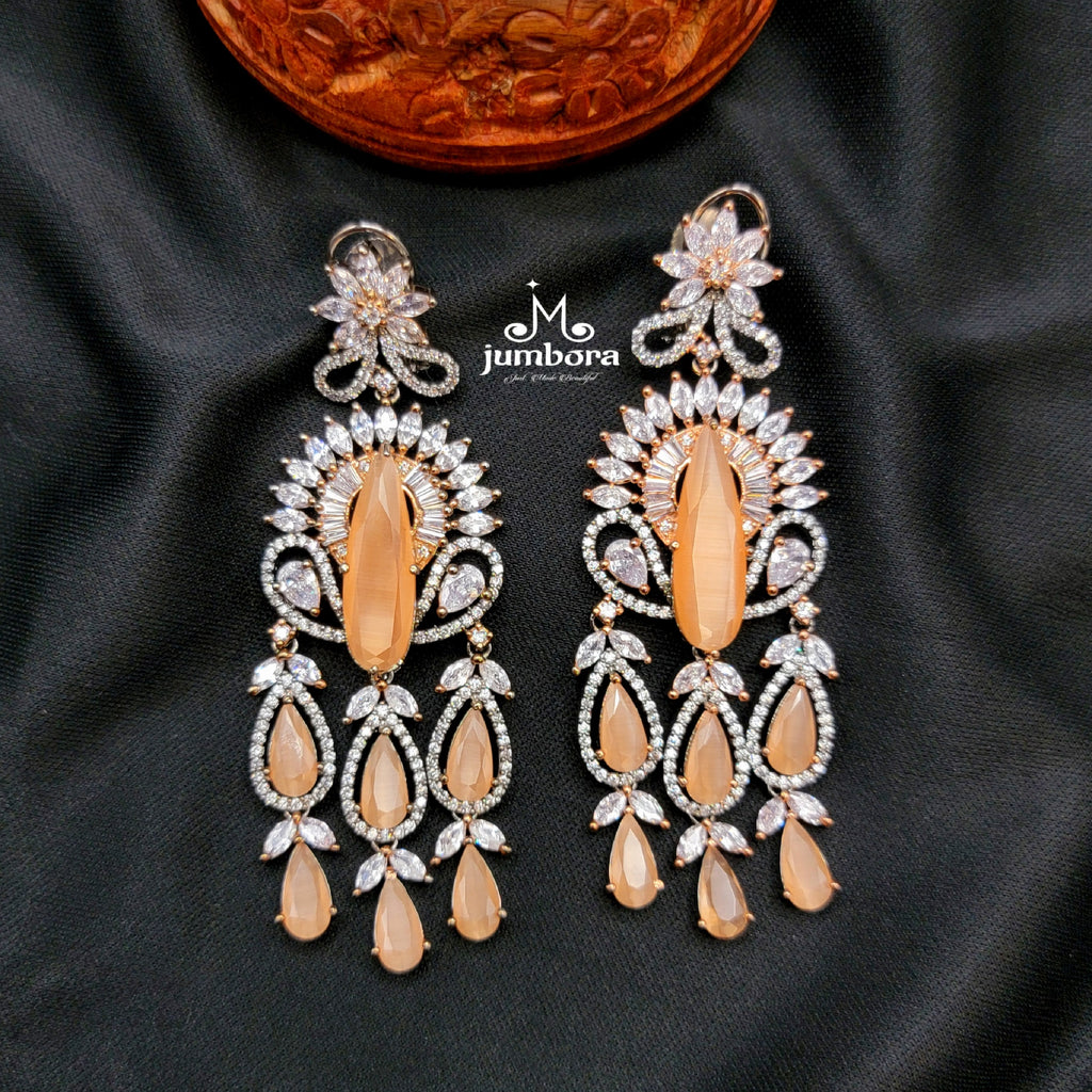 Contemporary Long Victorian Peach & White AD Zircon (CZ) Earring