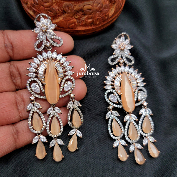 Contemporary Long Victorian Peach & White AD Zircon (CZ) Earring