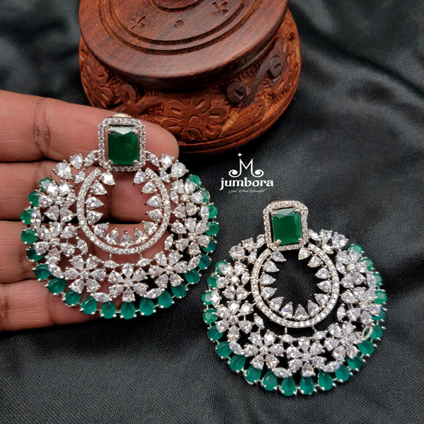 Statement Whilte & Green Zircon CZ ( AD) Chaandbali Earring