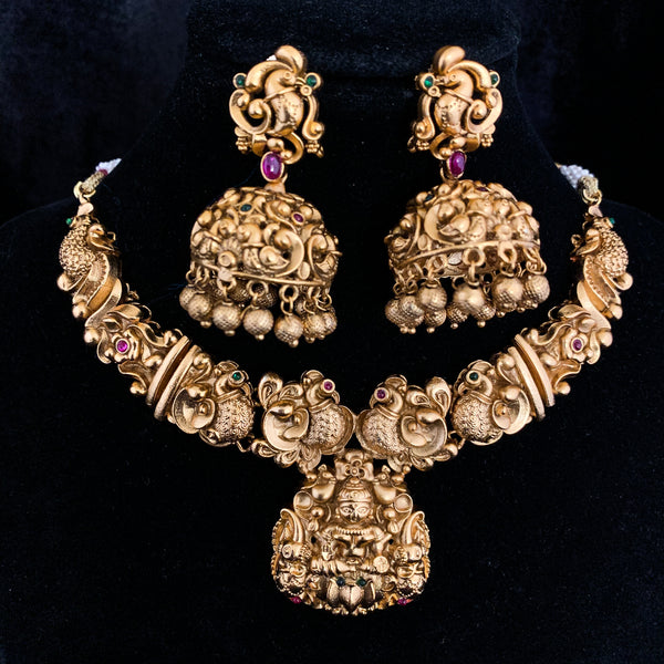 Temple Jewelry Lakshmi with Peacock Necklace Set