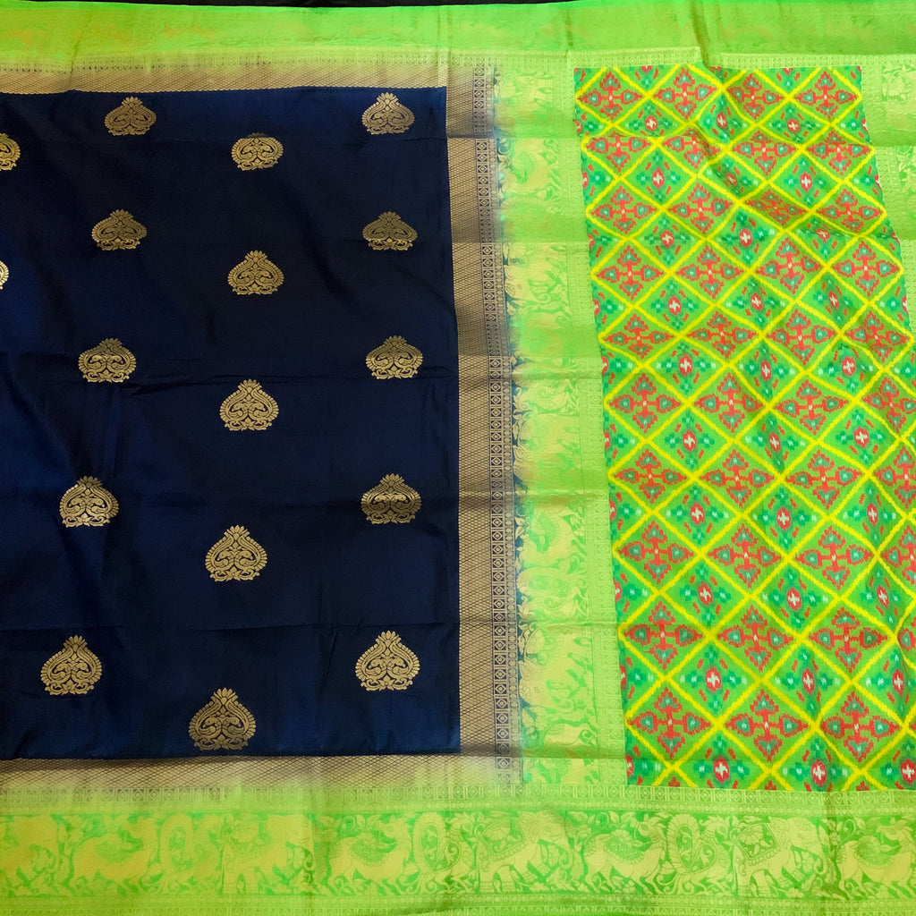 Designer Navy Blue Semi Banarasi Silk Saree with Patola Weaving