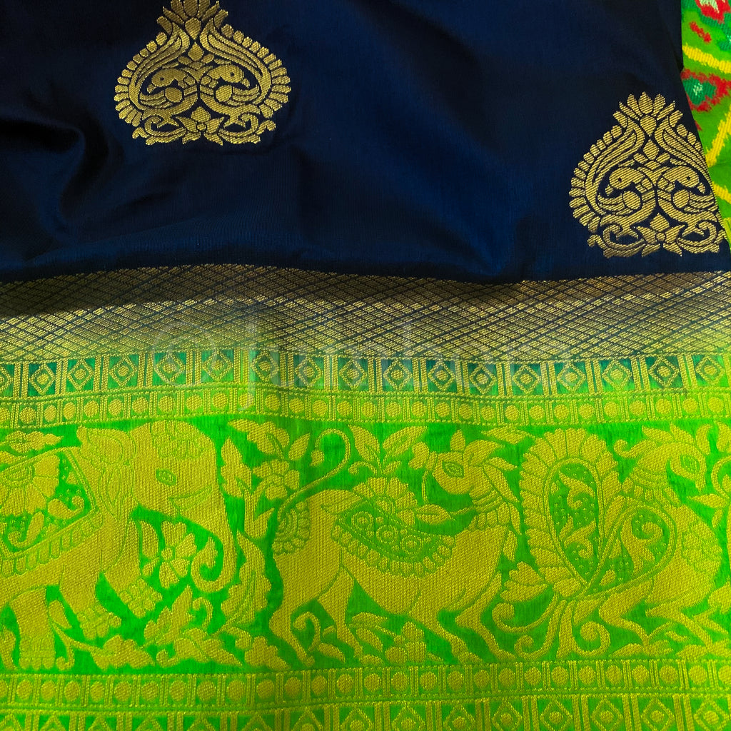 Banarasee Soft Semi Silk Saree With Contrast Border-Olive Green
