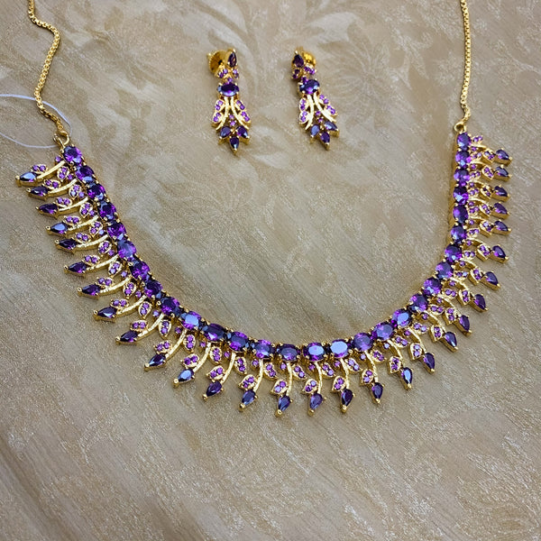 Beautiful Designer Purple Zircon (CZ) stone Short Necklace Set