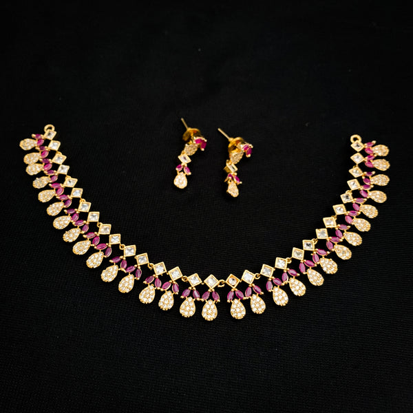 Elegant White and Ruby Zircon (CZ) stone Necklace Set