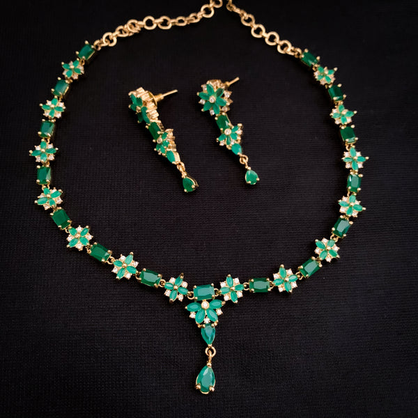 Brilliant Emerald Green Zircon (CZ) Stone necklace set