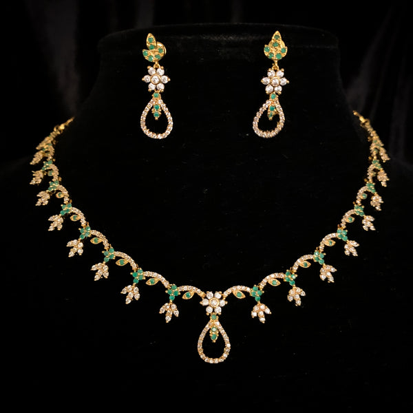 Elegant Green and white Zircon (CZ) stone Necklace Set