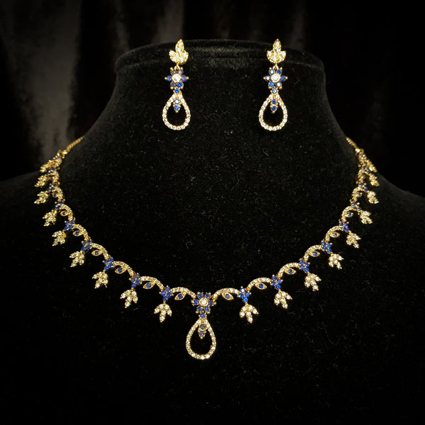 Elegant Blue and white Zircon (CZ) stone Necklace Set