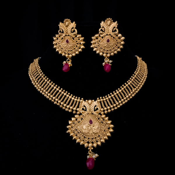 Traditional Kerala Style Antique Gold Plated Necklace Set