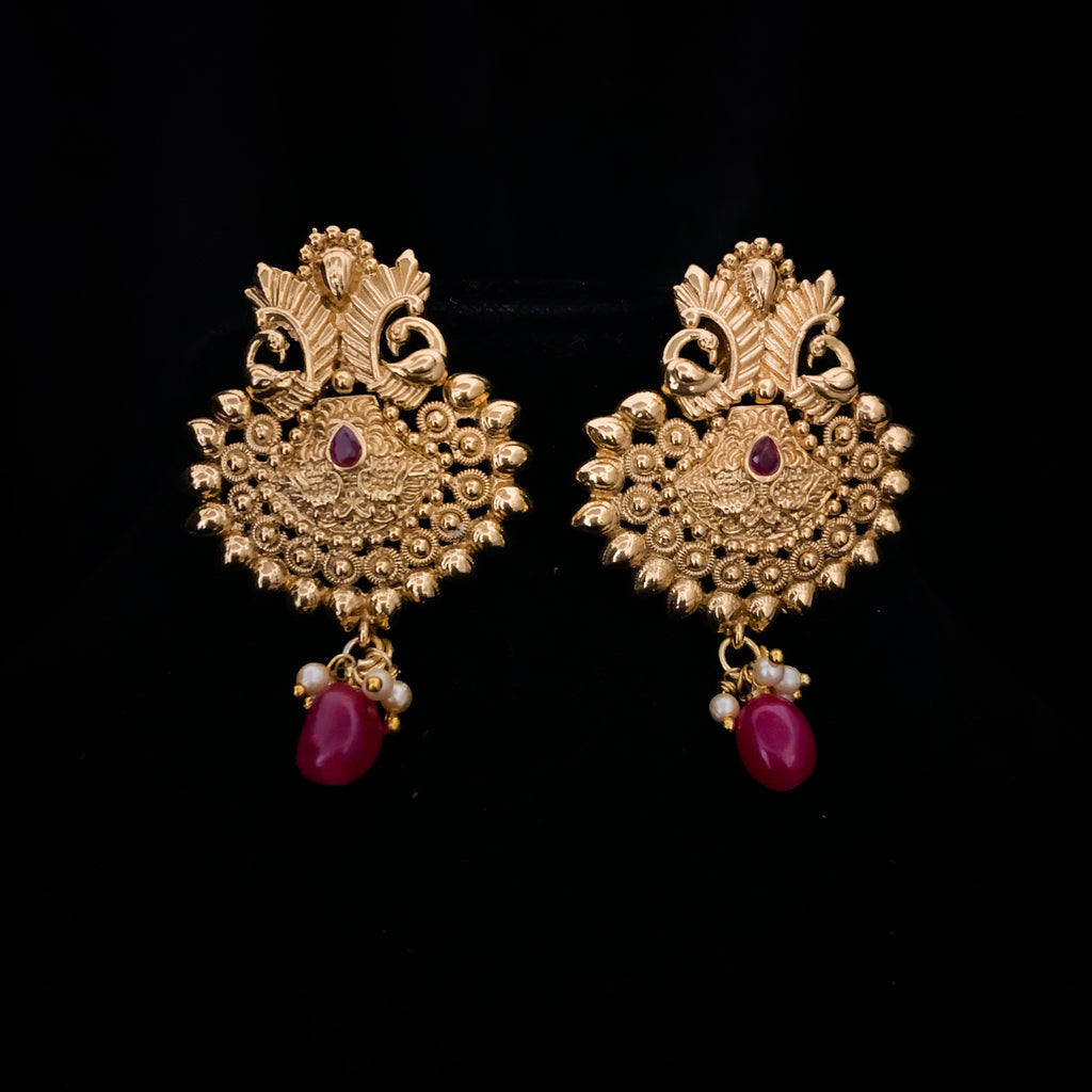 Gold tone pink-green mango Kerala style earrings dj-40765 – dreamjwell