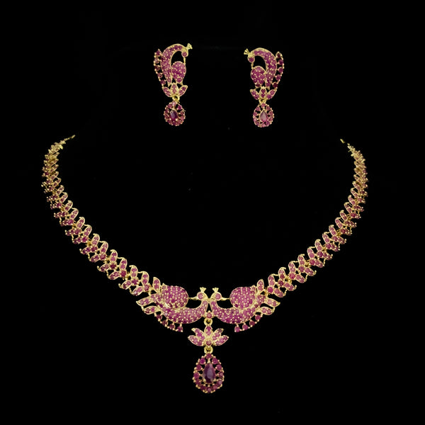 Ruby Red Zircon (CZ) Stone Peacock Necklace and Earring