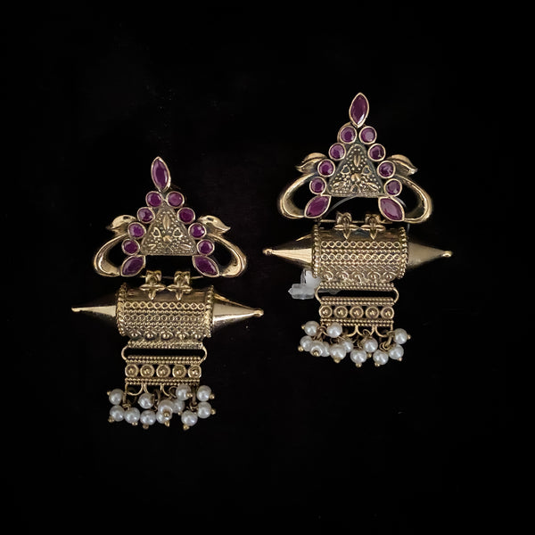 Contemporary Artisan Amrapali Style Antique Gold Earring in Victorian Finish