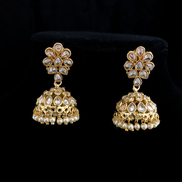 Stunning Antique Gold Designer Choker style Necklace set with LCD Polki style champagne stones and jhumka earring