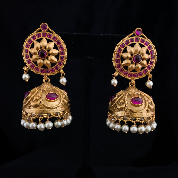 Ethnic Traditional Antique Matte Gold Kempu Jhumka Earring