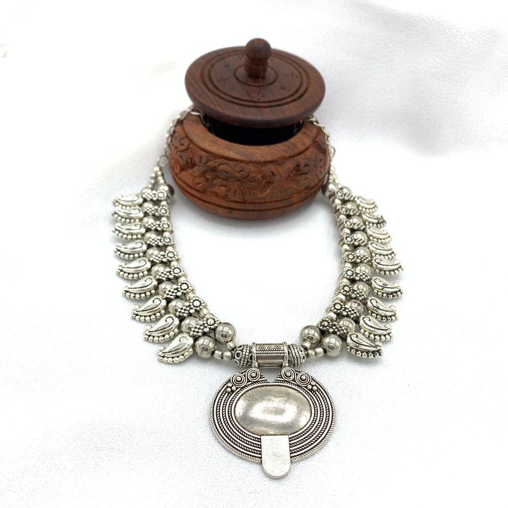 Unique Mango Mala Oxidized Silver Necklace with Pendant