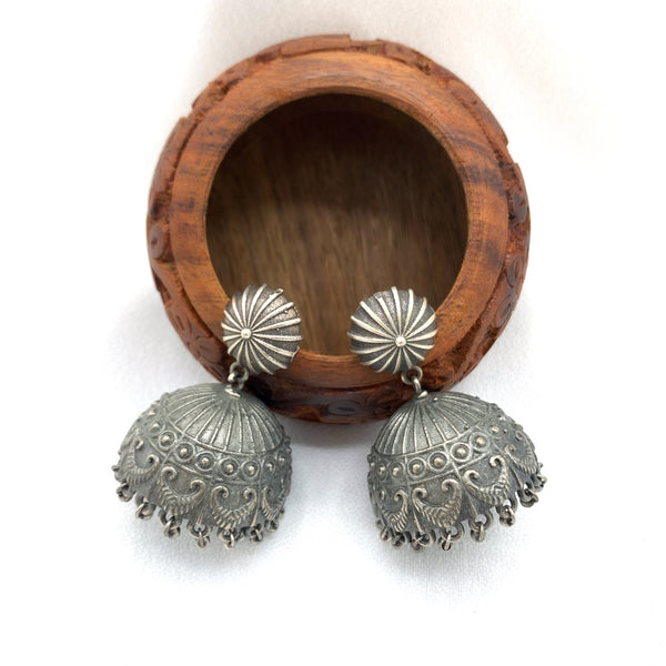 Gorgeous Ethnic Oxidized Silver Jhumka with Pure Silver finish