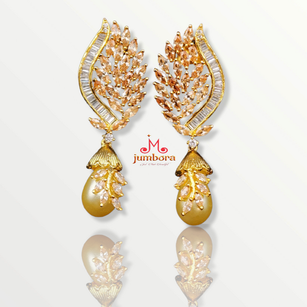 Contemporary Champagne Color AD Zircon (CZ) stone Earring with Pearl dangler