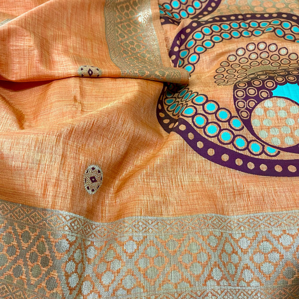 Peach Orange Super Soft Kashmiri Silk Saree