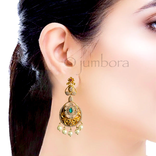 Matte Antique Gold with AD stone Earring