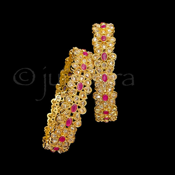 Polki Kundan LCD Champagne Ruby Red Thick Bangle