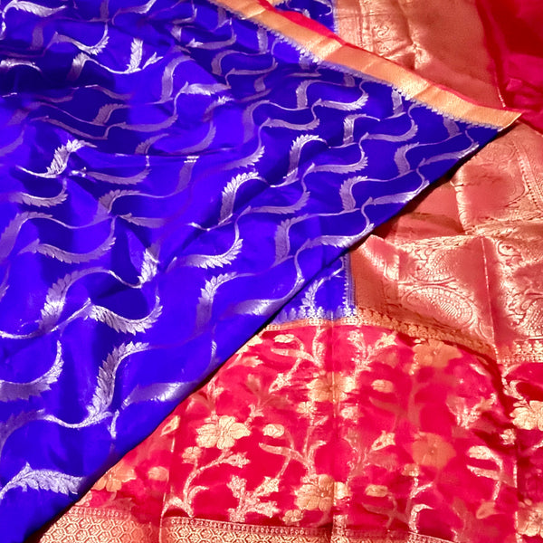 Purple and Red Designer Dupion Silk saree with blouse