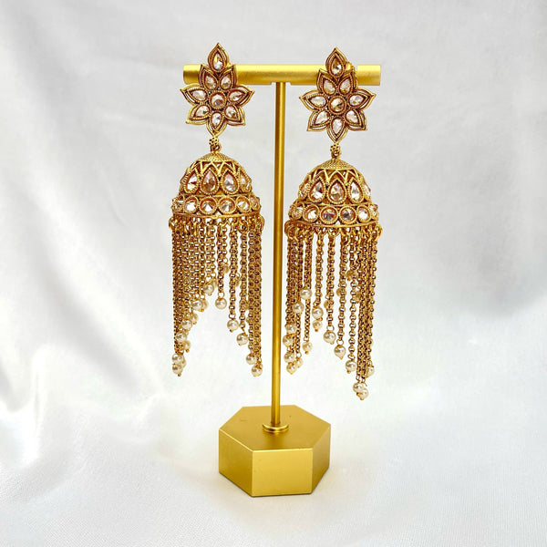 Polki Long LCD Chandelier Jhumka Earring