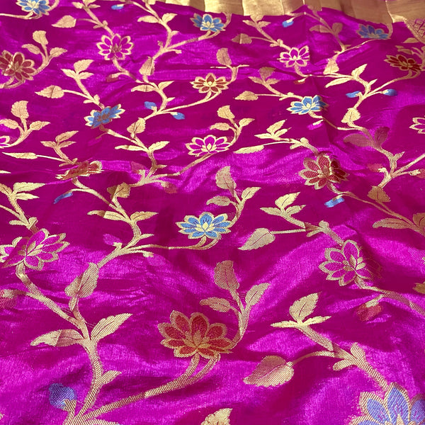 Pink South Tusser Silk Saree with stitched Blouse