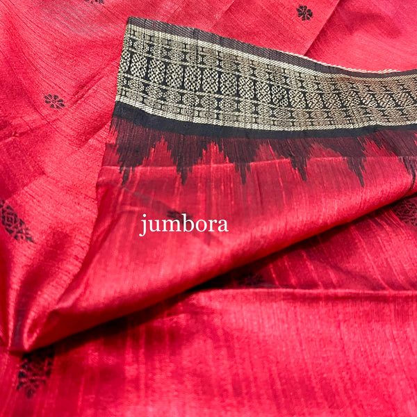 Red & Black Jute Gicha Khadi Silk Saree with stitched blouse