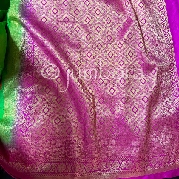 Green Semi Banarasi Jute Silk Saree with Stitched Blouse