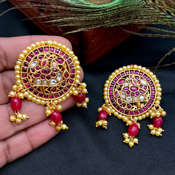 Traditional Peacock Red Kemp Big Stud Earring