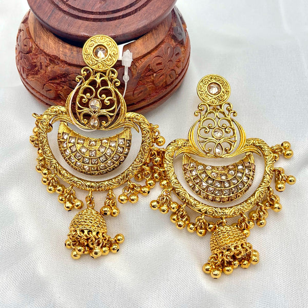 Antique Gold LCD Champagne Chaandbali Earrings