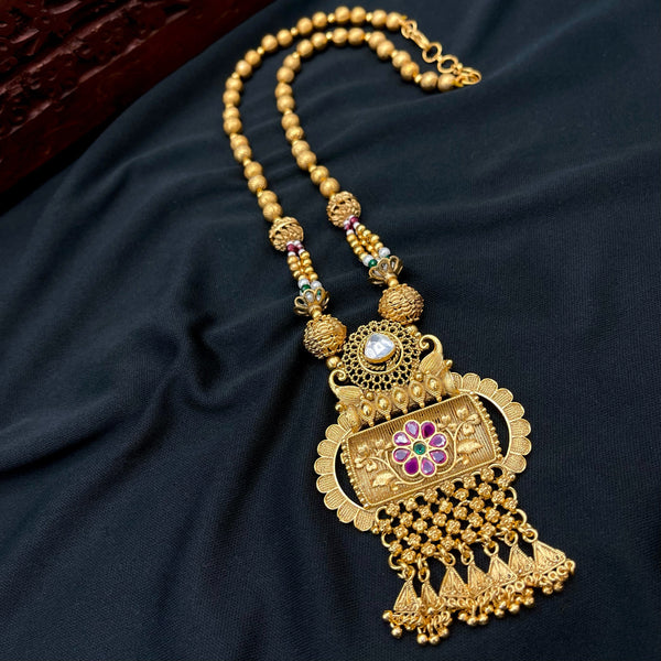 Rajwadi Kundan Antique Gold Ball Necklace with Jhumka