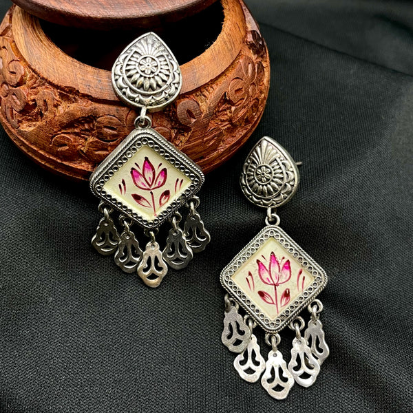 Oxidized German Silver Hand Painted Meenakari Earrings