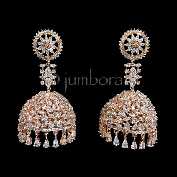 Statement AD Zircon (CZ)  Big Size Rose Gold Jhuma