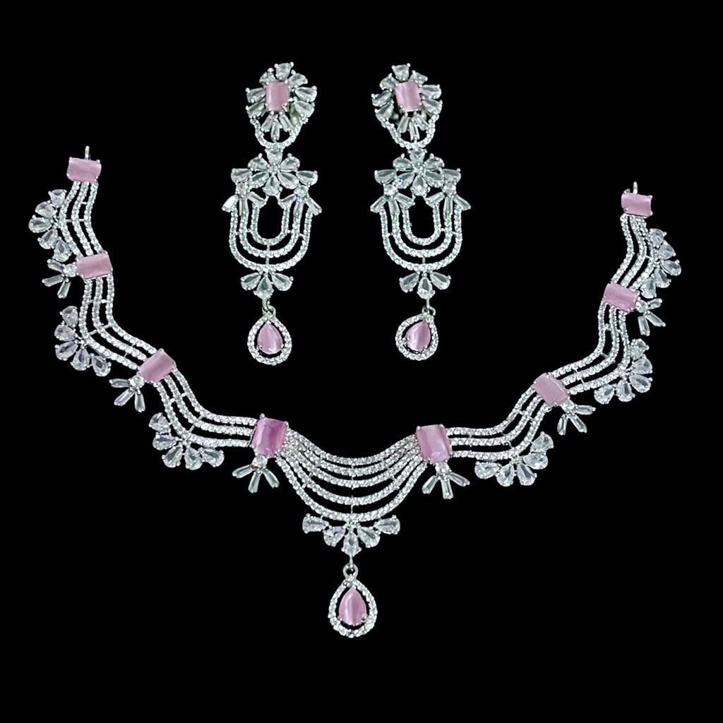 Statement Rhodium Polish Pastel Pink AD Zircon (CZ) Necklace