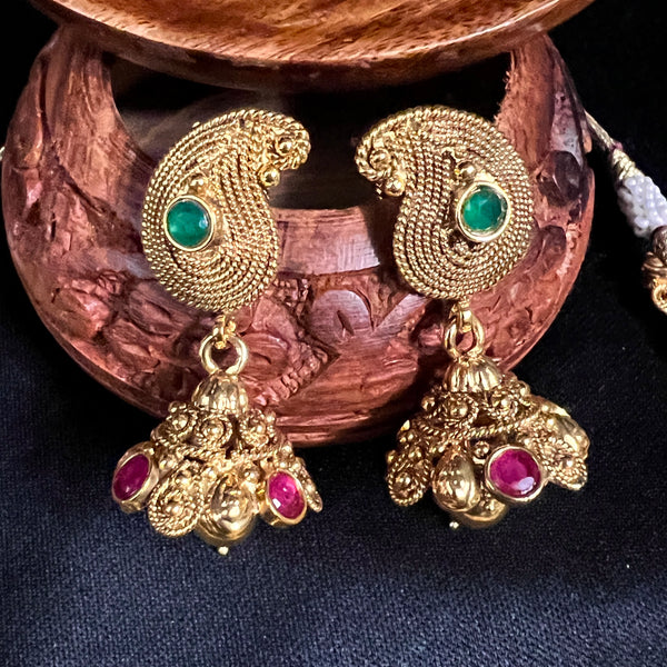 Traditional Antique Gold plated Necklace with Jhumka earring