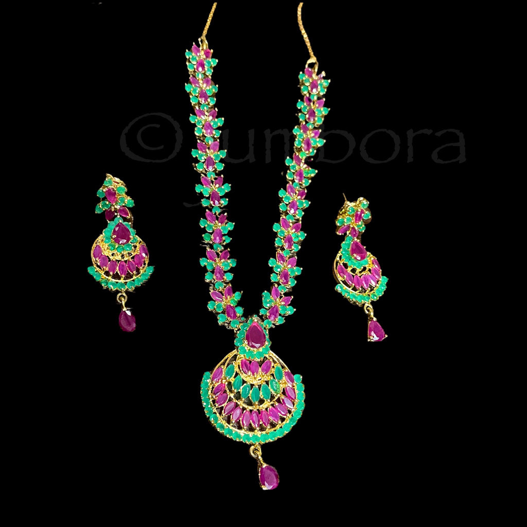 Ruby Emerald Zircon AD (CZ) Necklace Set