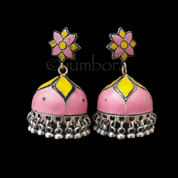 Hand painted Meenakari Oxidized German Silver Jhumka Earrings