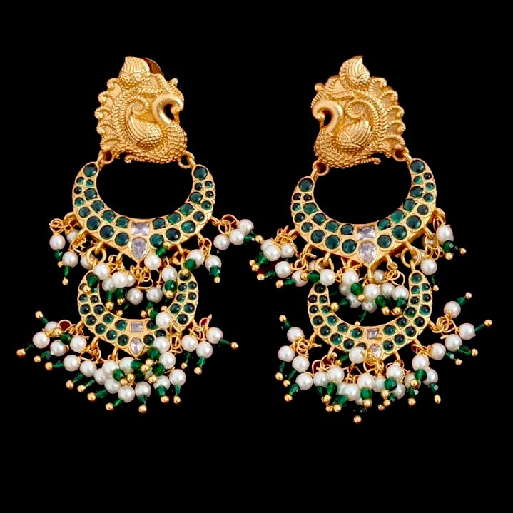 Peacock Green Kemp Double Chaandbali Earring